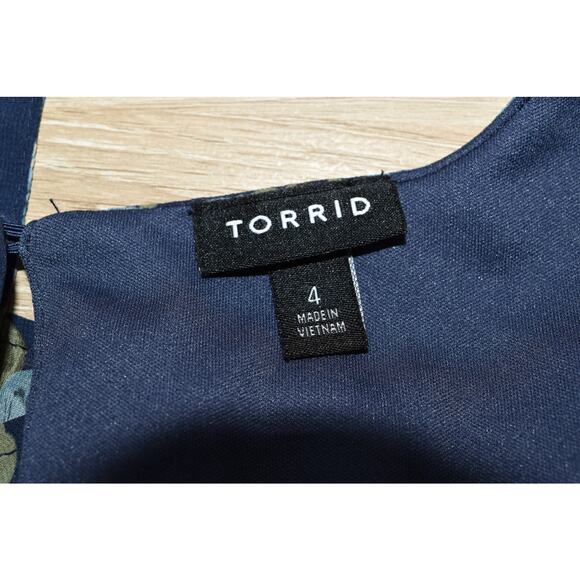 Torrid Floral Dress Fairycore Size 4 4X Wrap Tie Sheer Blue Navy Whimsical - Picture 4 of 13